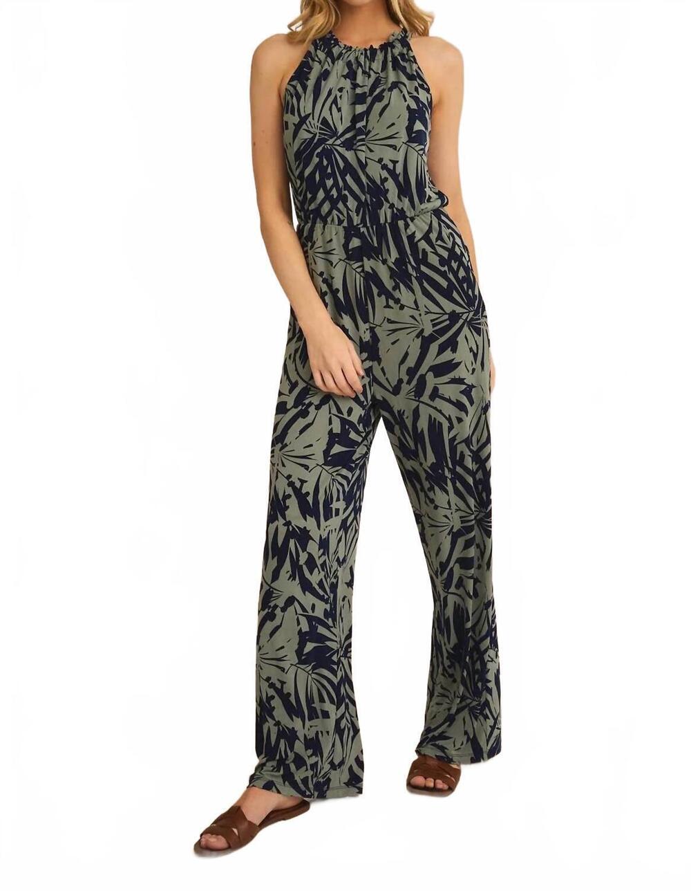 NEW GILLI tropical halter jumpsuit in navy